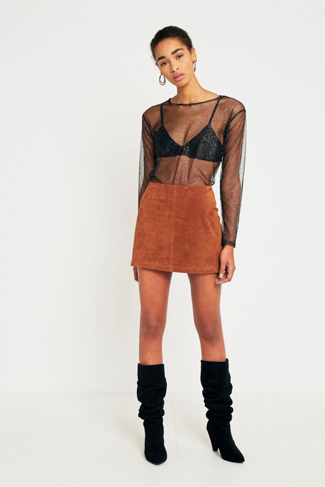 Light Before Dark Gold Glitter Mesh Long Sleeve Top #3