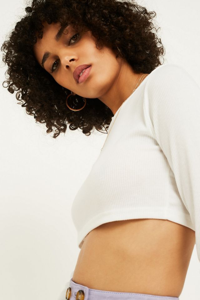 UO Super Cropped Ribbed Long Sleeve T-Shirt | Urban Outfitters UK