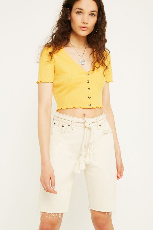 Forever 21 Yellow Lettuce Top UO Lettuce Edge Button-Through Top