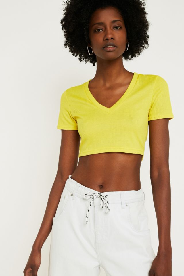 Yellow v store neck crop top