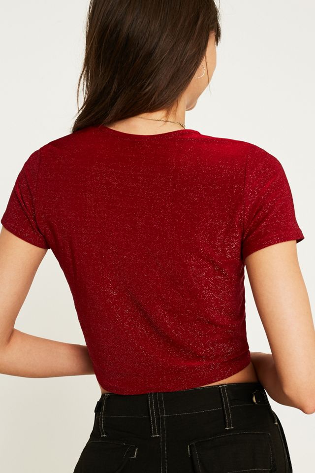 UO Short-Sleeve Ruched Front Shimmer T-Shirt #4