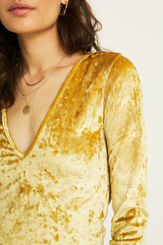 UO Gold Velvet Plunging Long-Sleeve Top #1