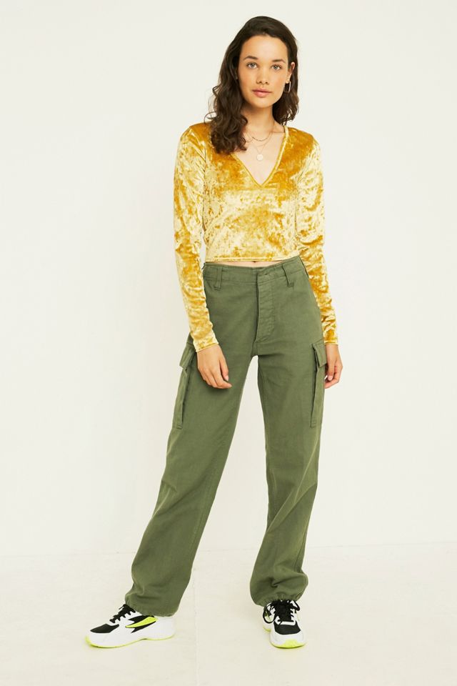 UO Gold Velvet Plunging Long-Sleeve Top #2