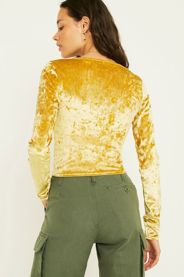 UO Gold Velvet Plunging Long-Sleeve Top #3