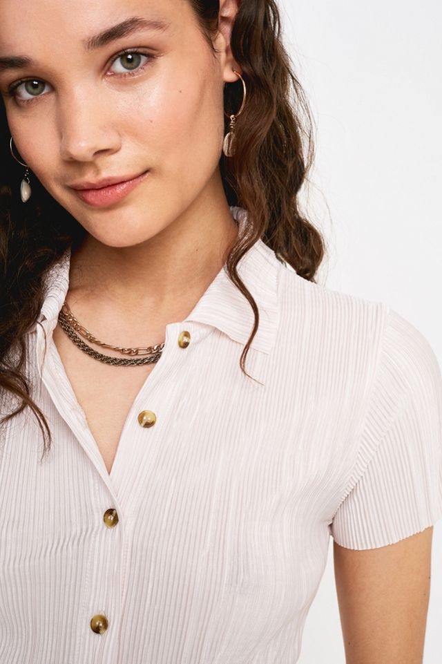 UO - Chemise plissée rose à manches courtes #1