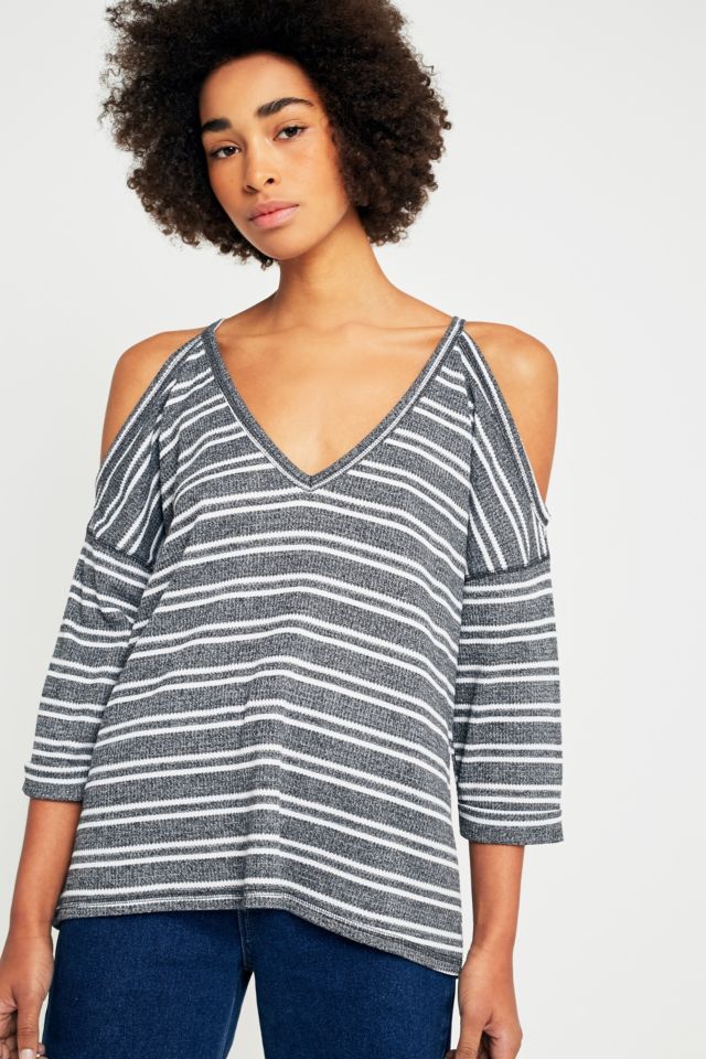 UO Striped Waffle Weave Cold Shoulder Top | Urban Outfitters UK