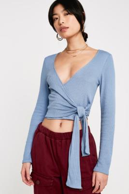 UO Blue Ballet Wrap Top | Urban Outfitters UK