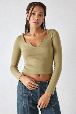 UO Penny Pointelle Notch Neck Top - L at Urban Outfitters