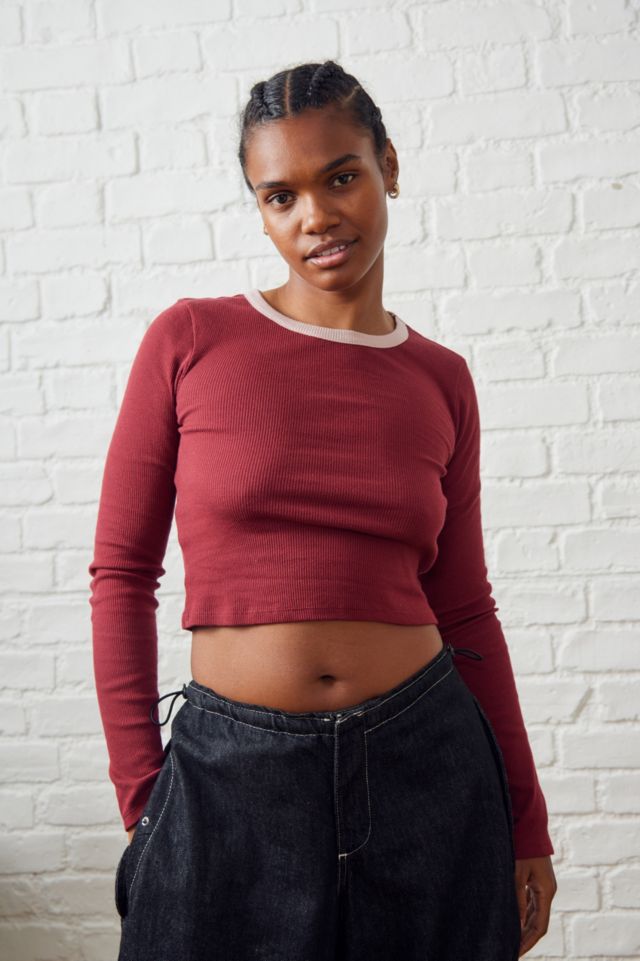 BDG Long Sleeve Ringer Crop Top | Urban Outfitters UK