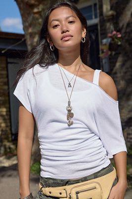 Silence + Noise Sasha Slash Neck Ruched Waist Slubby T-Shirt