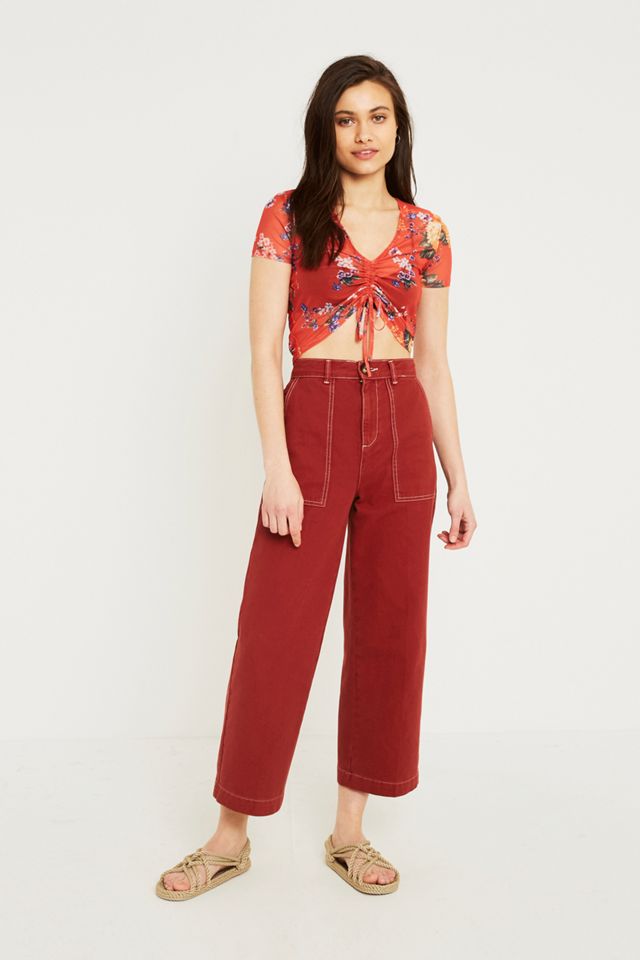 UO Cinched Floral Short-Sleeve Mesh Crop Top #2
