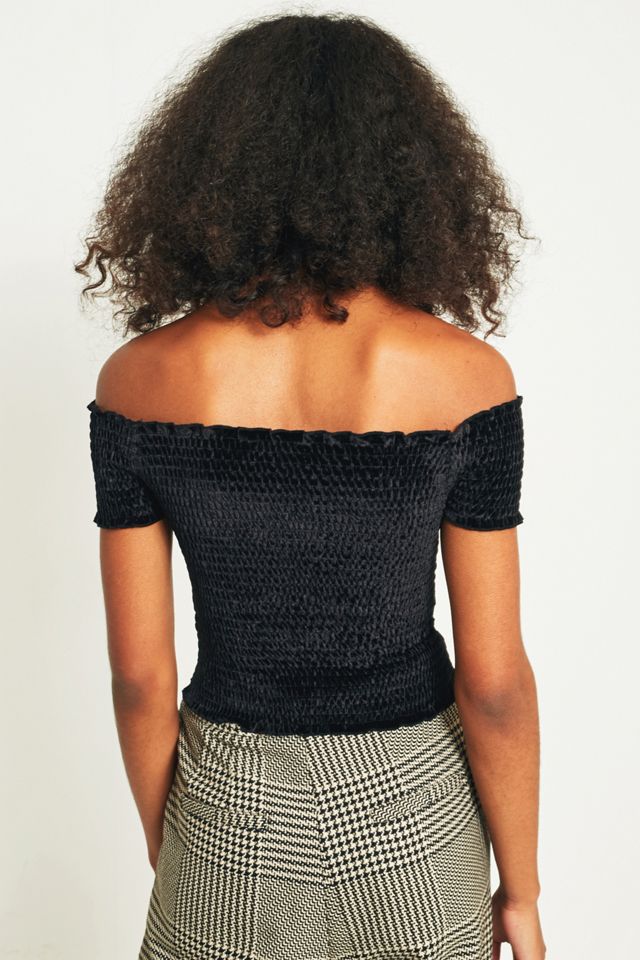 Light Before Dark Bardot Velvet Smocked Off-the-Shoulder Top #3