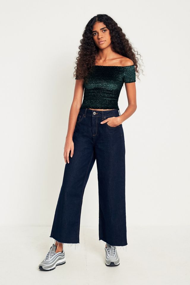 Light Before Dark Bardot  Off-the-Shoulder Glitter Smocked Top #2