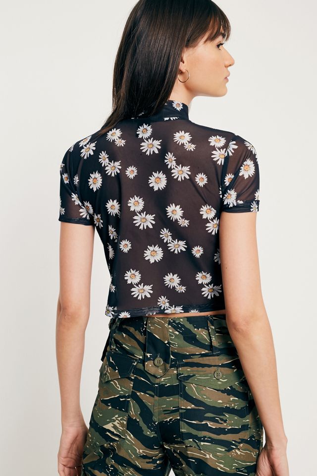 UO Sheer Mesh Daisy Mock Neck Baby T-Shirt #2