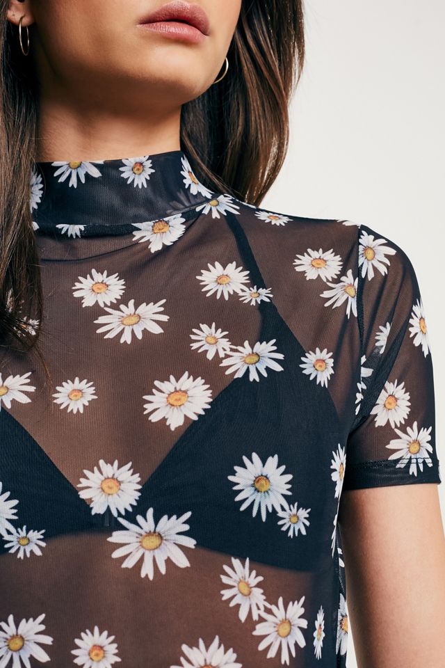 UO Sheer Mesh Daisy Mock Neck Baby T-Shirt #3