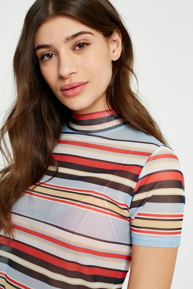 UO Striped Sheer Mesh Funnel Neck Top #1