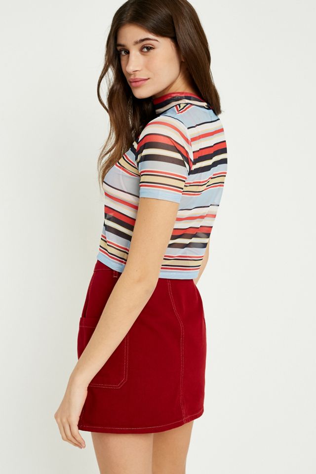 UO Striped Sheer Mesh Funnel Neck Top #3
