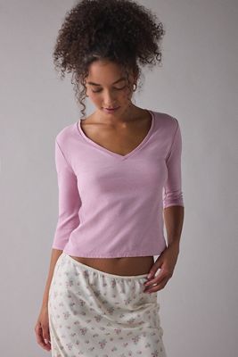UO Spill The Tee V-Neck 3/4 Sleeve T-Shirt