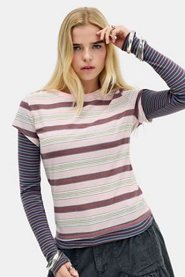 T-shirt rayé à double couche Spill The Tee BDG