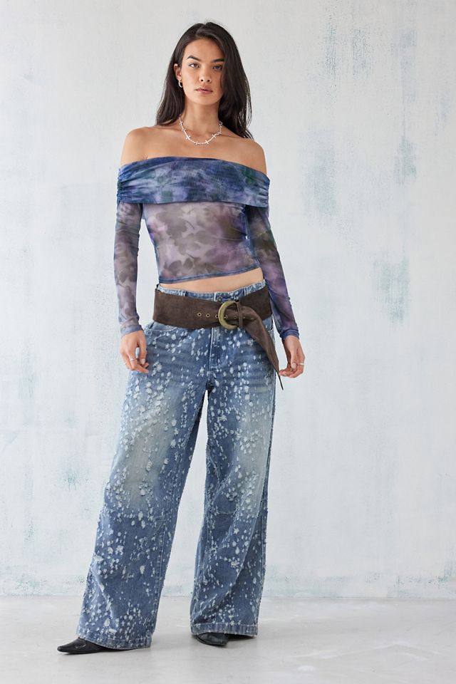 UO Fern Mesh Script Print Off-The-Shoulder Top #2