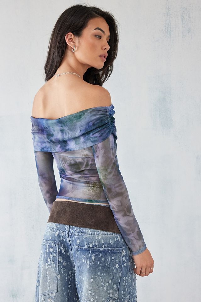 UO Fern Mesh Script Print Off-The-Shoulder Top #3