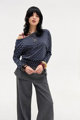 Silence + Noise Olivia Stripe Off-Shoulder T-Shirt
