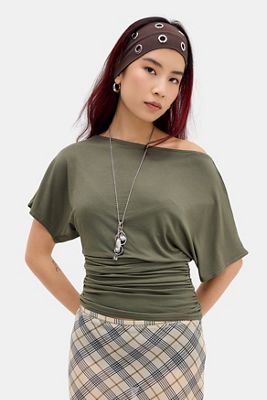 Silence + Noise Sasha Slash Neck Ruched Waist T-Shirt