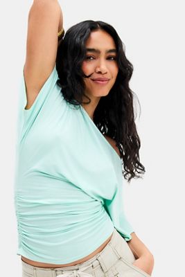 Silence + Noise Sasha Slash Neck Ruched Waist T-Shirt