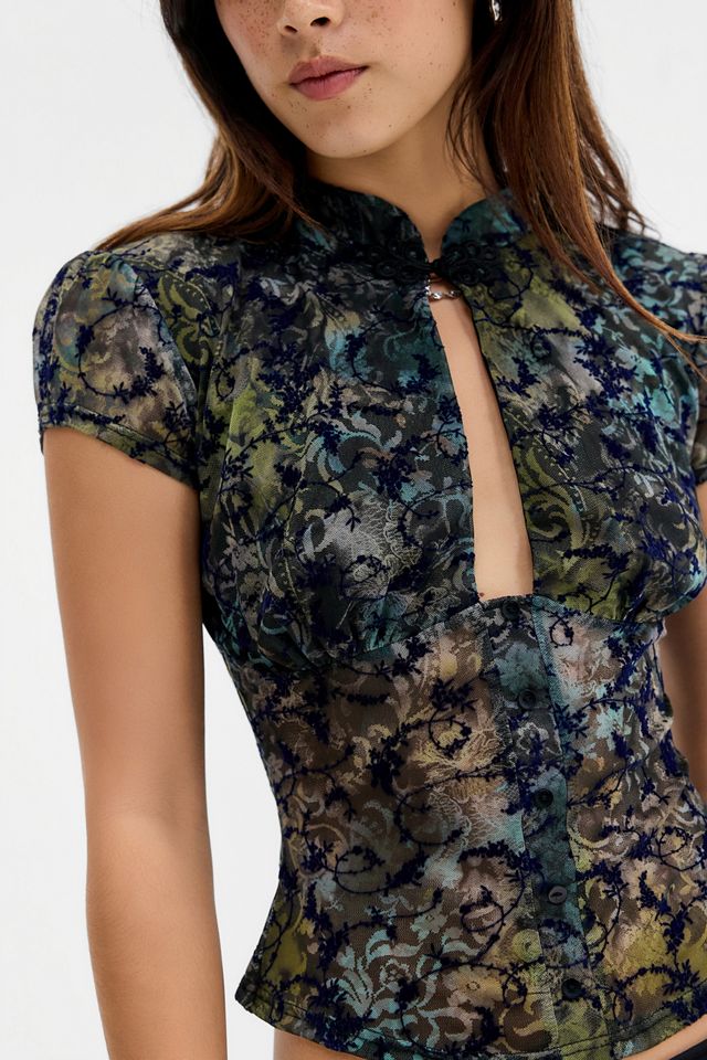 Silence + Noise Juni Keyhole Flocked Top #1