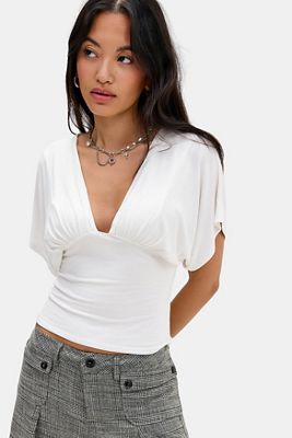 Silence & Noise Irene Batwing Ruched Short Sleeve Top