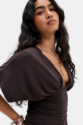 Silence & Noise Batwing Ruched Short Sleeve Top