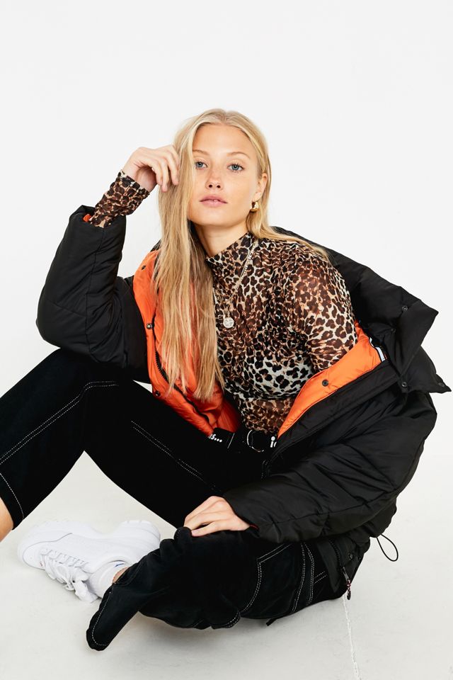 UO Leopard Print Long-Sleeve Mesh Funnel Neck Top #2