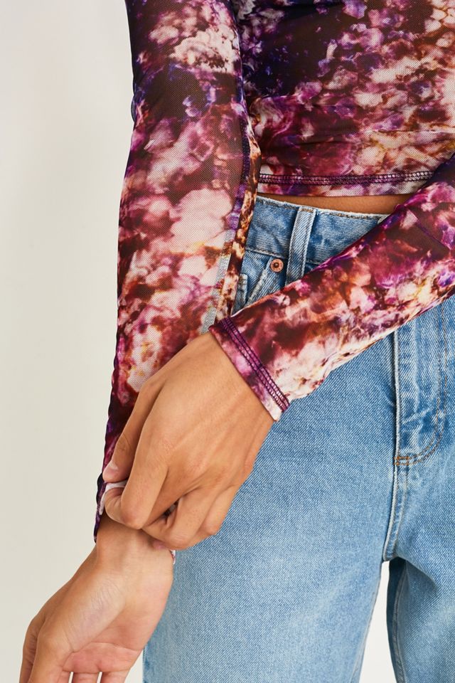 UO Crystal Print Mesh Crew Neck Top #1