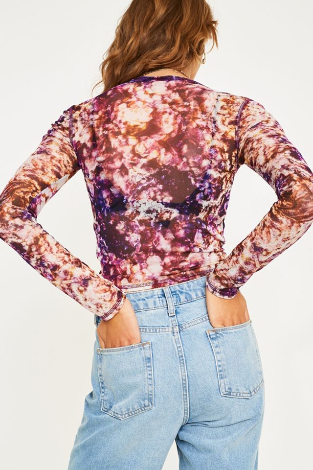 UO Crystal Print Mesh Crew Neck Top #4