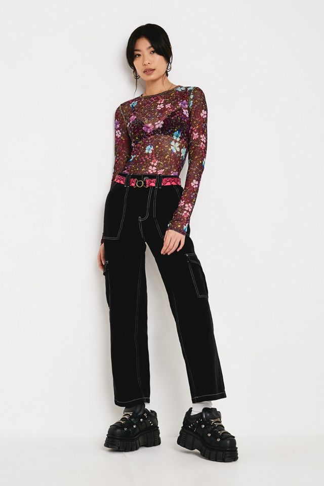 UO Purple Flower Print Mesh Crew Neck Top #2