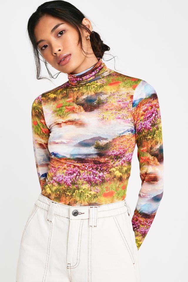 UO Second Skin Bright Scenic Print Funnel Neck Top | Urban Outfitters UK