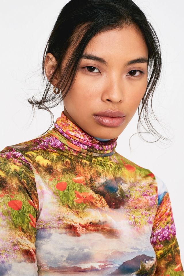 UO Second Skin Bright Scenic Print Funnel Neck Top #2