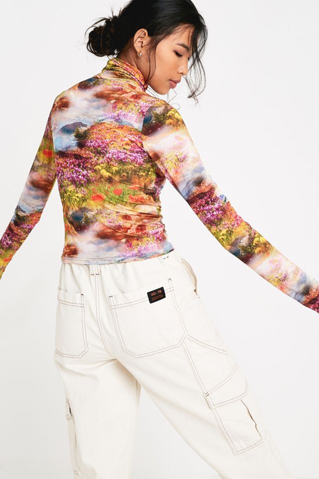 UO Second Skin Bright Scenic Print Funnel Neck Top #3