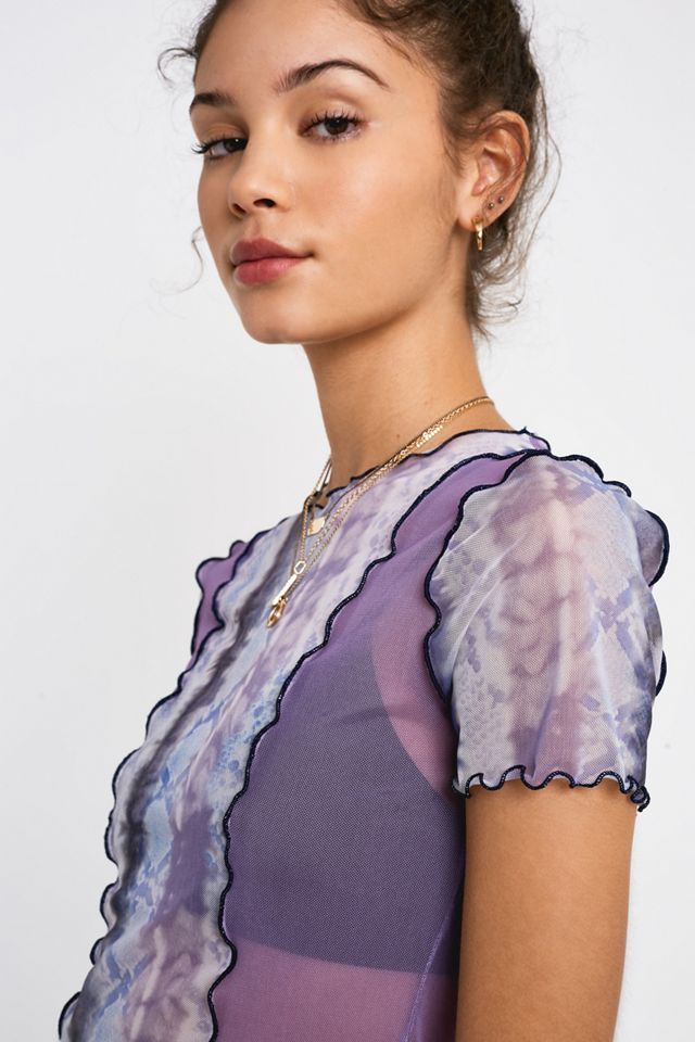 UO '90s Snake Print Panelled Mesh Short-Sleeve Top #1