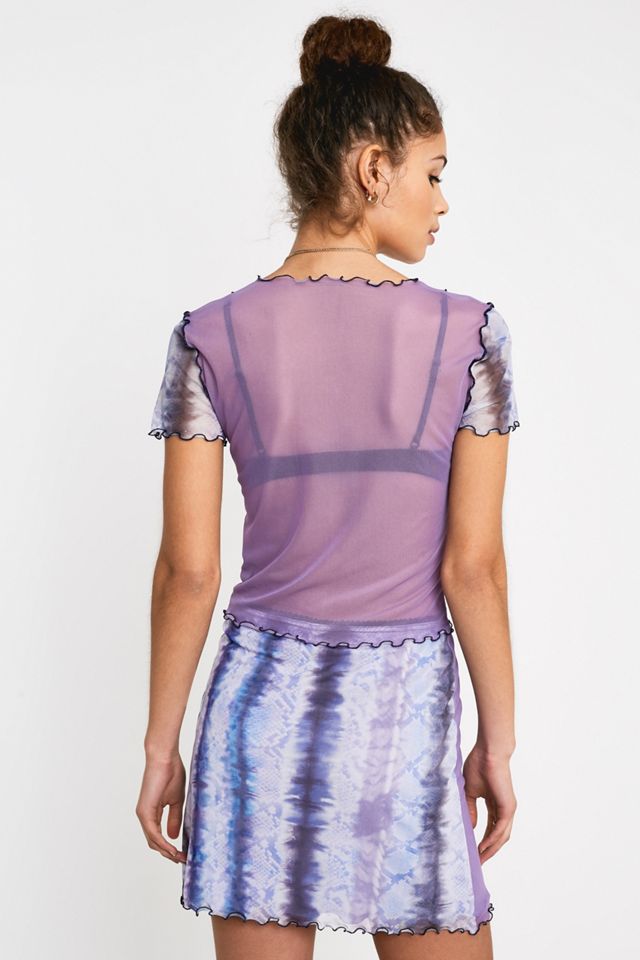 UO '90s Snake Print Panelled Mesh Short-Sleeve Top #3