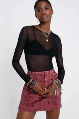 Urban Outfitters Uo Liana Mesh Long Sleeve Cropped Top in Black