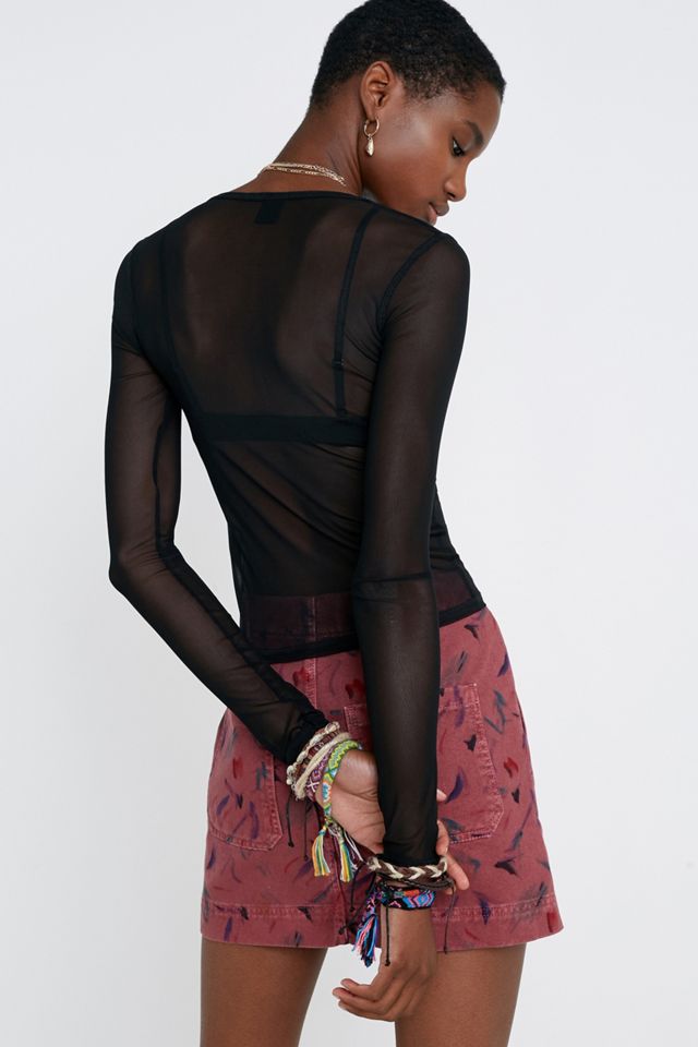 UO Black Mesh Crew Neck Top #1