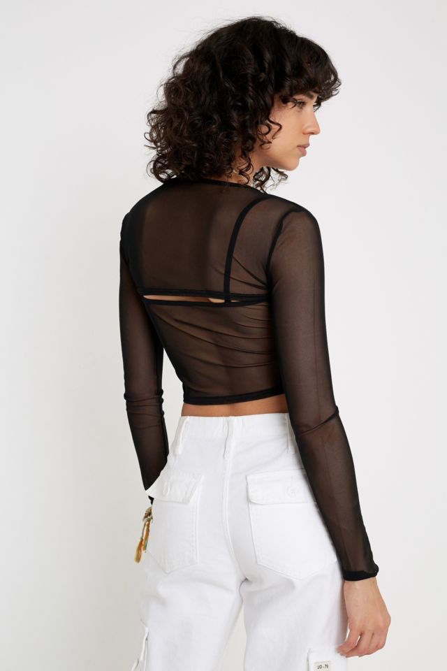 Urban Outfitters Uo Liana Mesh Long Sleeve Cropped Top in Black