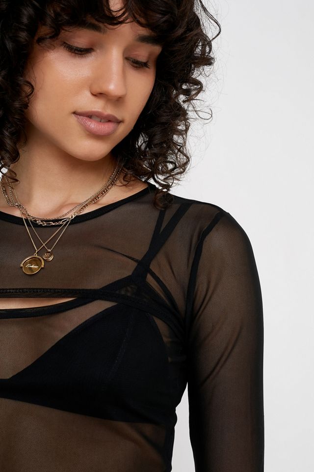 UO Black Double Layer Mesh Long-Sleeve Top #2
