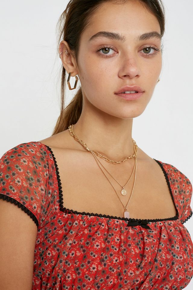 UO Ditsy Floral Mesh Square Neck Top #2