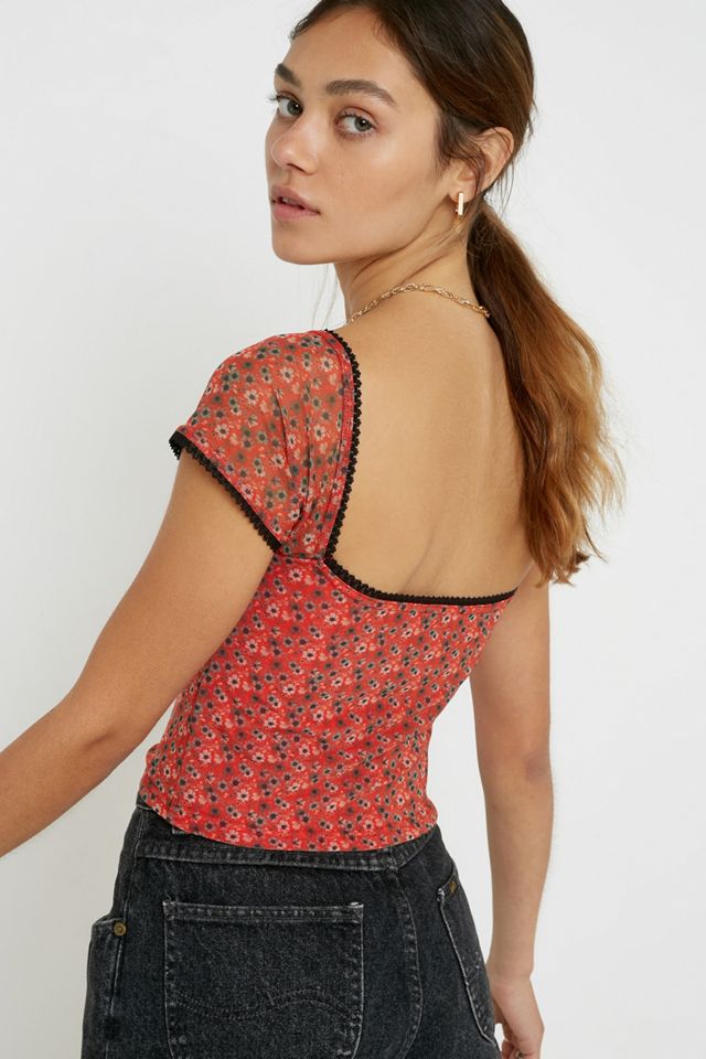 UO Ditsy Floral Mesh Square Neck Top #3
