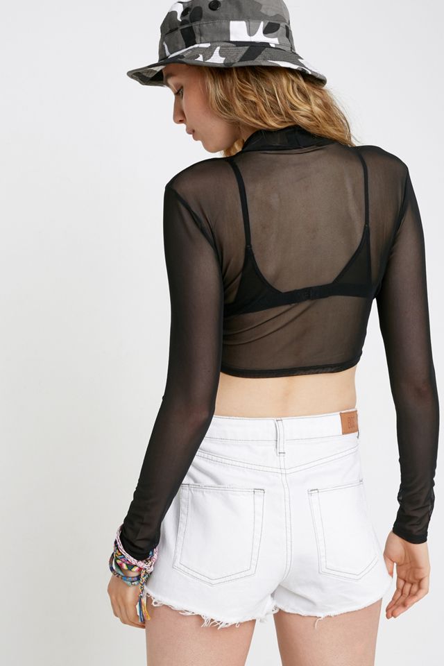 Urban Outfitters – Netzstoff-Longsleeve mit beflocktem Design #3