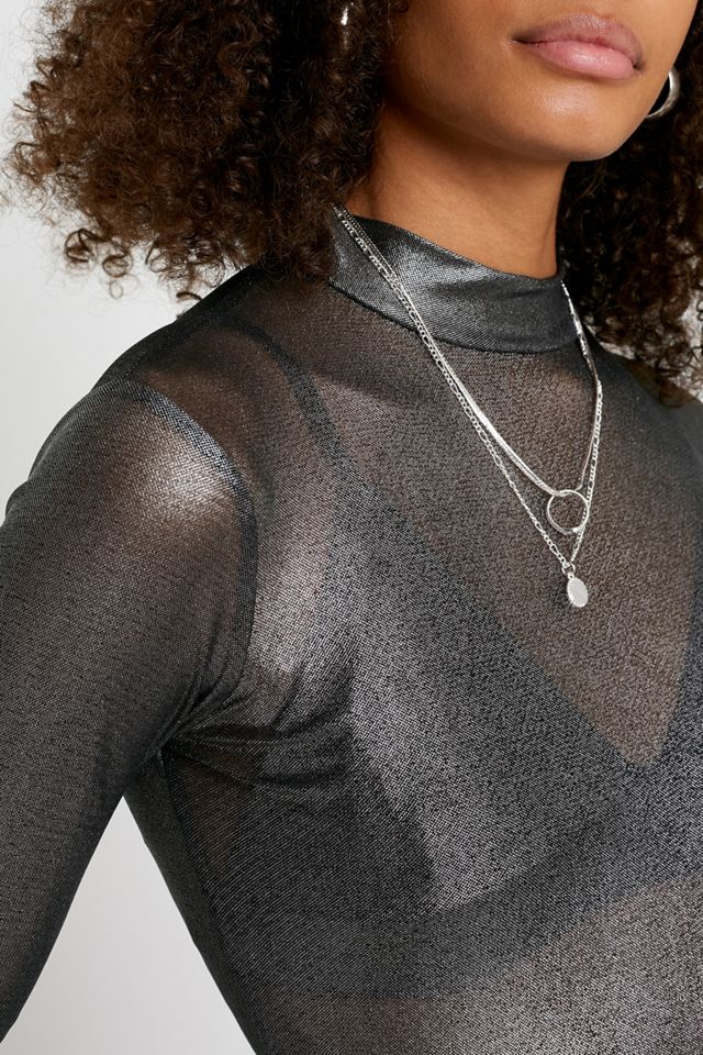 UO Metallic Mesh Funnel Neck Top #1