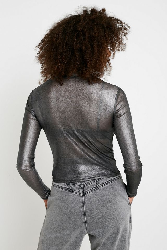 UO Metallic Mesh Funnel Neck Top #2