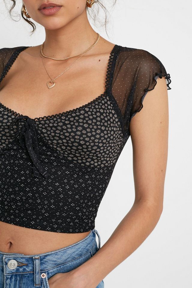 UO Patchwork Sweetheart Mesh Top #2